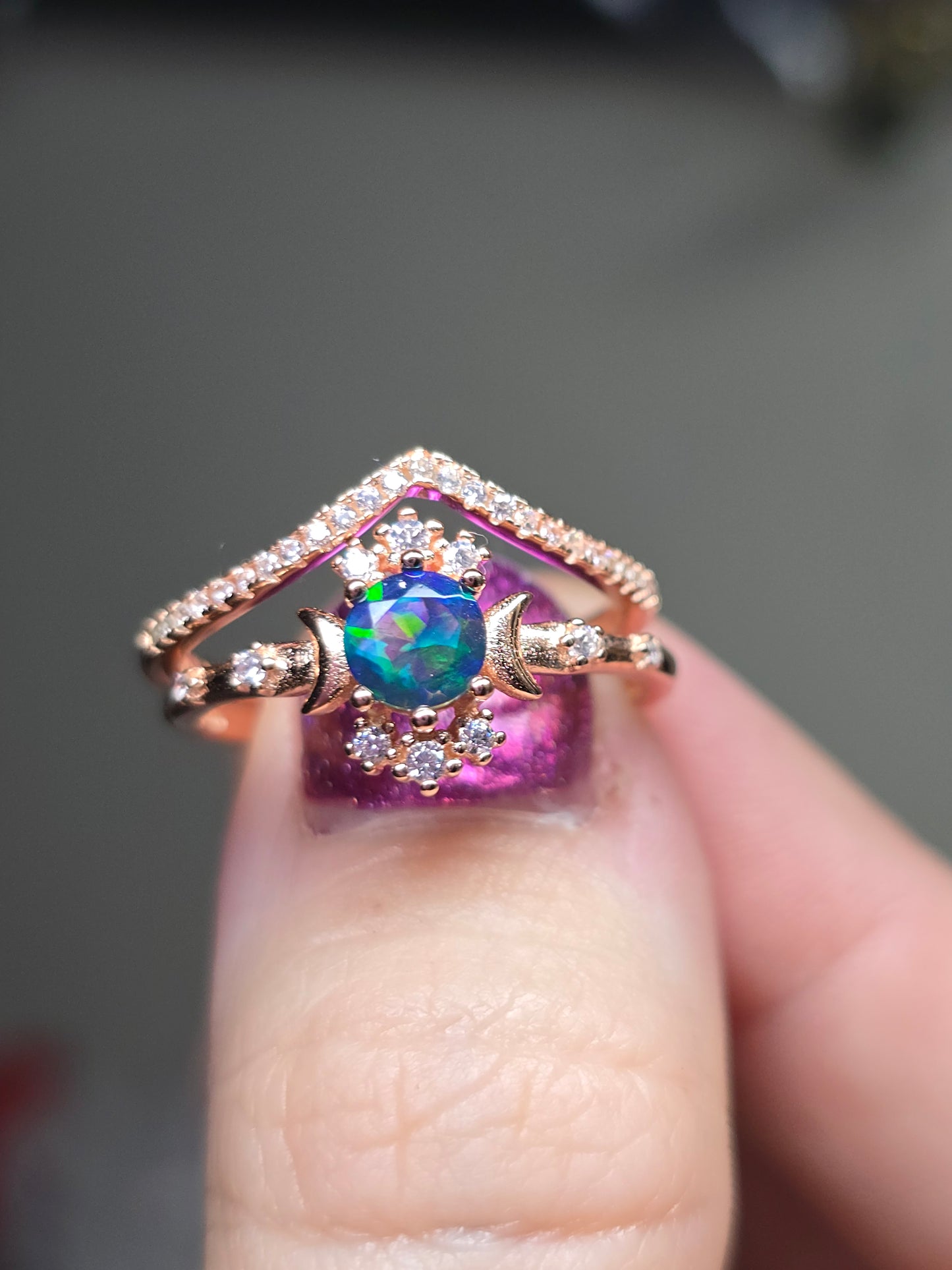 Size 8 rose gold over sterling smoked opal
