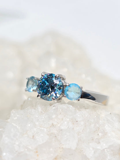 Icey blue moissanite and apatite size 8.5