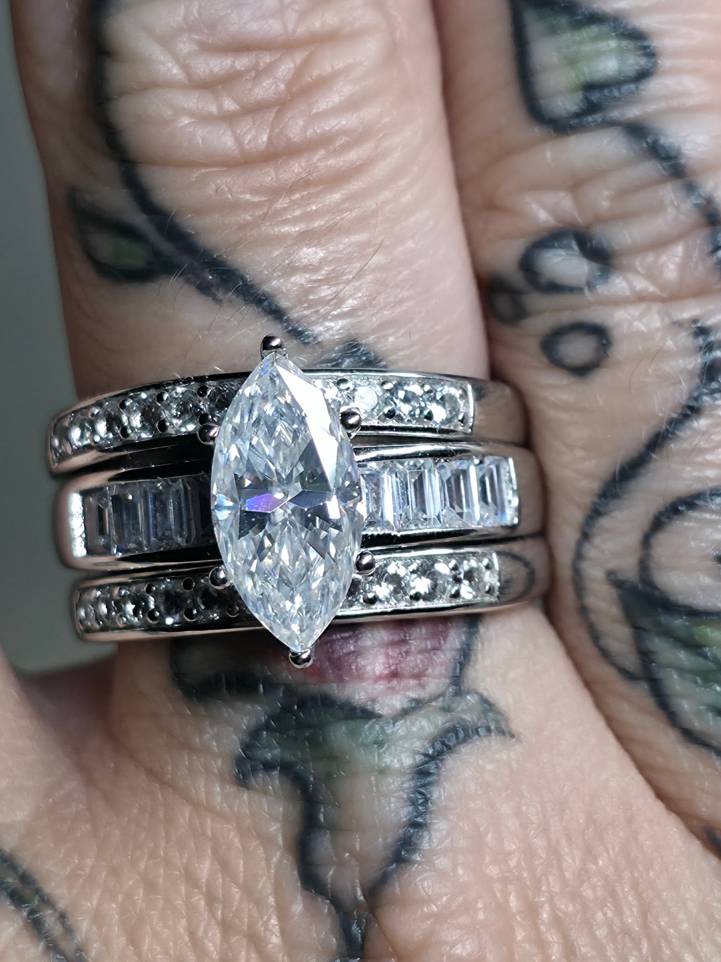 Size 8 3 band moissanite and white topaz